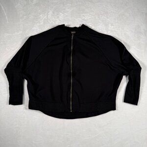 Free Press Clothing Shirt Women Size XS Black Dolman Sleeve Full Zip Rayon Blend
